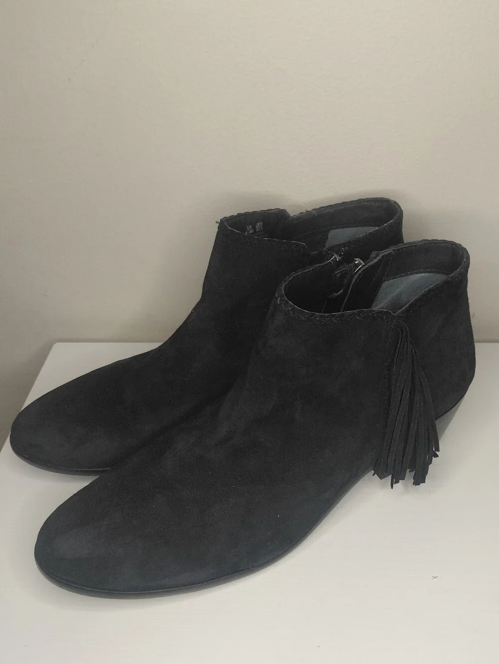 Sam Edelman Fringed Black Suede Ankle Booties Size 9.5